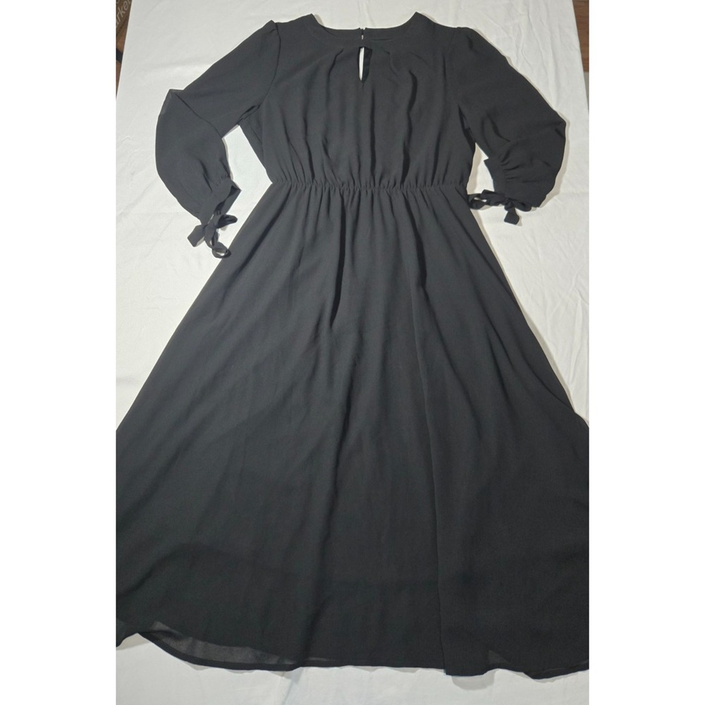 Black Witchy Whimsigoth Minimalist Midi Dress Sheer Sleeve Elastic Waist Size L